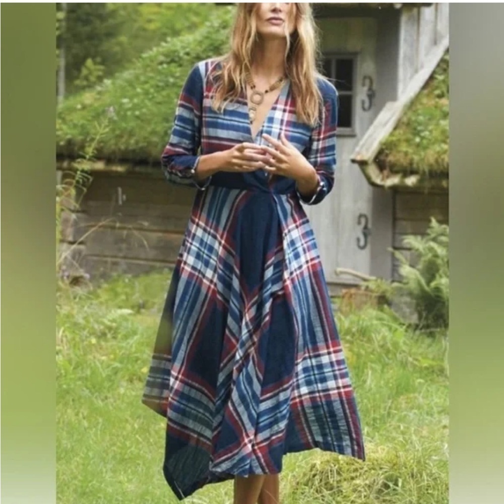 Anthropologie Isabella Sinclair plaid tartan mock wrap dress women’s small VGUC